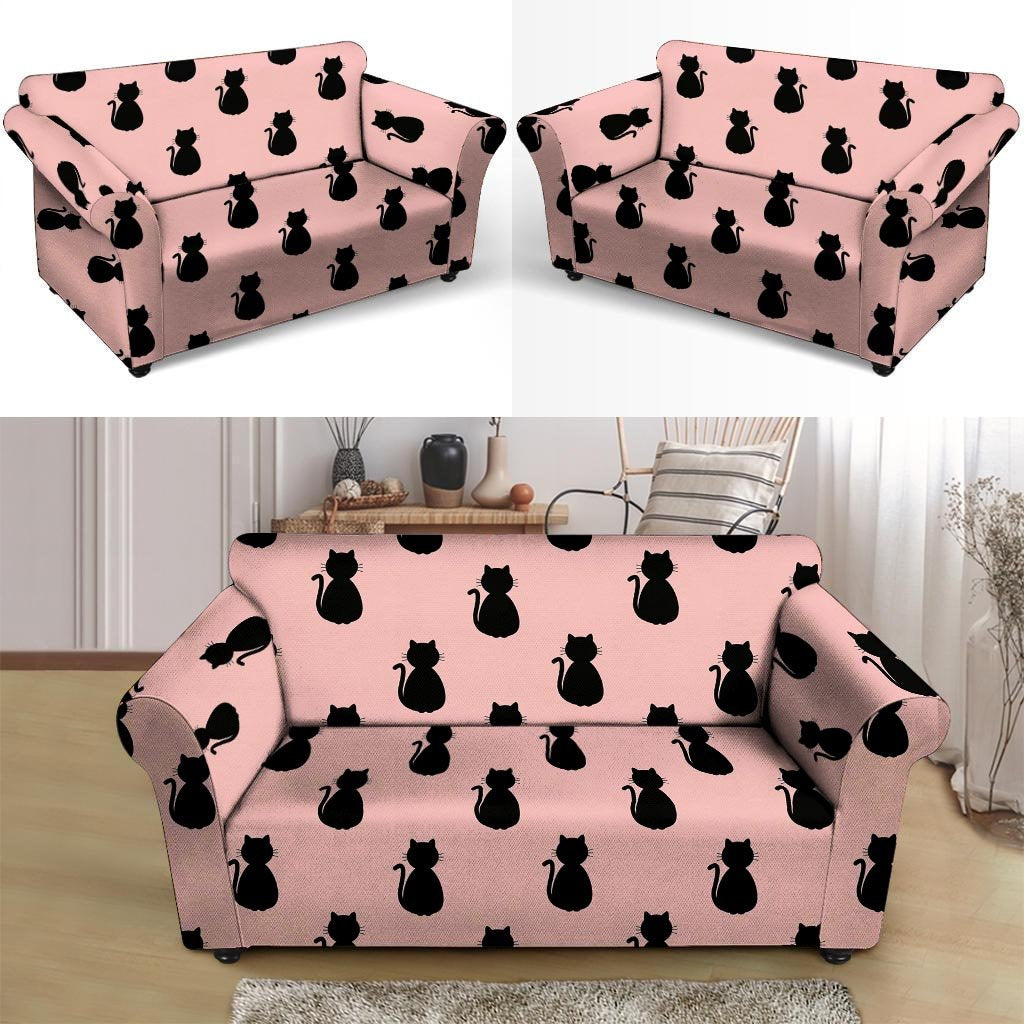 Pink Silhouette Cat Print Loveseat Cover-grizzshop