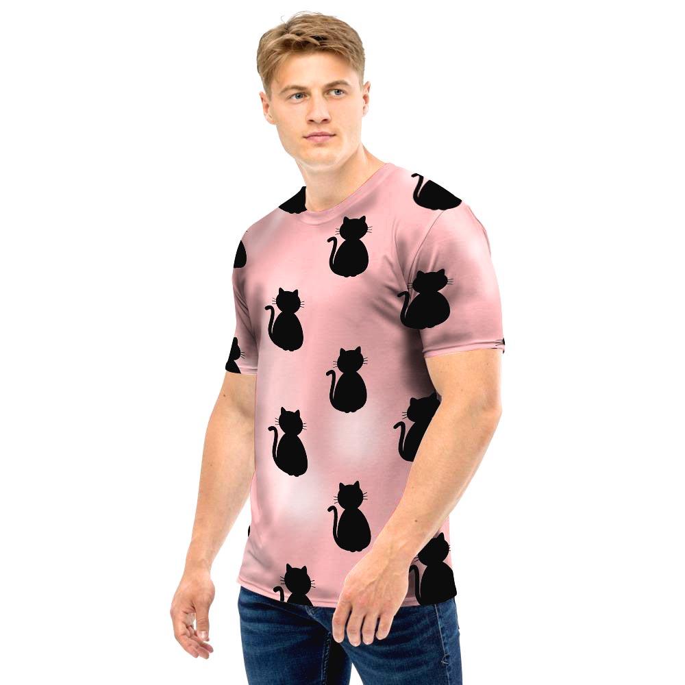 Pink Silhouette Cat Print Men T Shirt-grizzshop