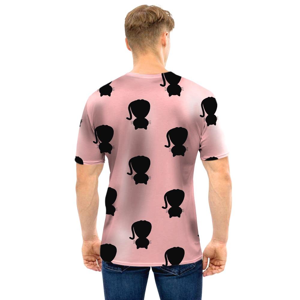 Pink Silhouette Cat Print Men T Shirt-grizzshop