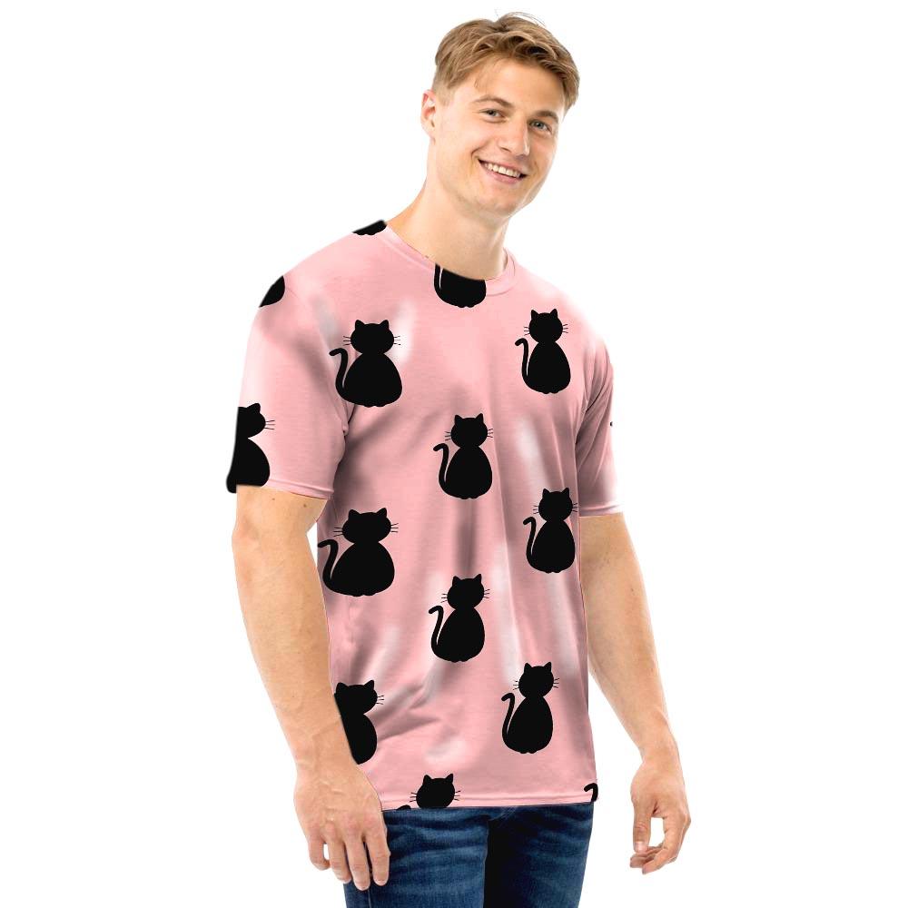 Pink Silhouette Cat Print Men T Shirt-grizzshop