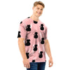 Pink Silhouette Cat Print Men T Shirt-grizzshop