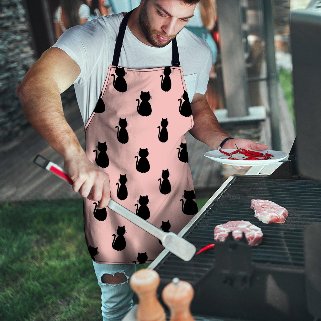 Pink Silhouette Cat Print Men's Apron-grizzshop