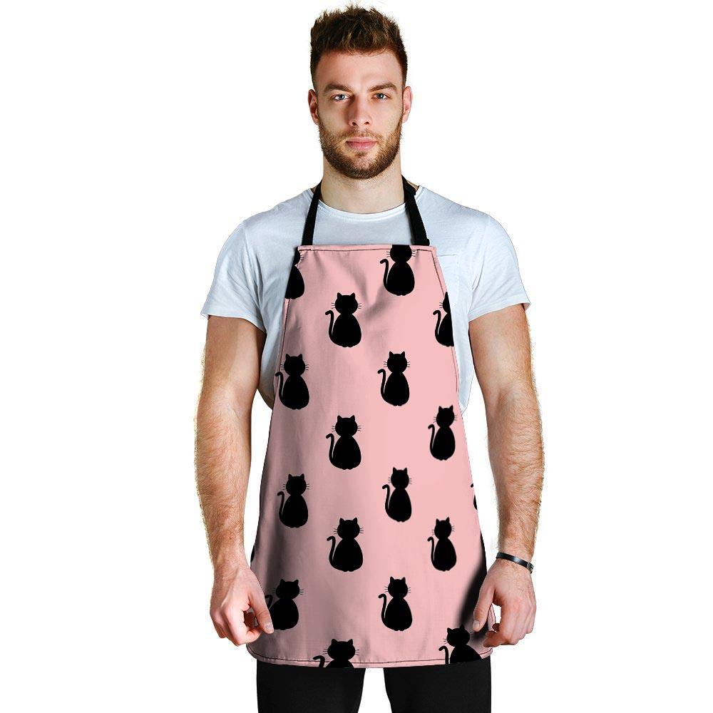 Pink Silhouette Cat Print Men's Apron-grizzshop