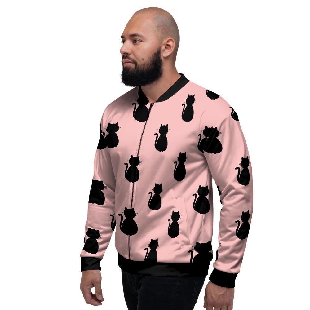 Pink Silhouette Cat Print Men's Bomber Jacket-grizzshop