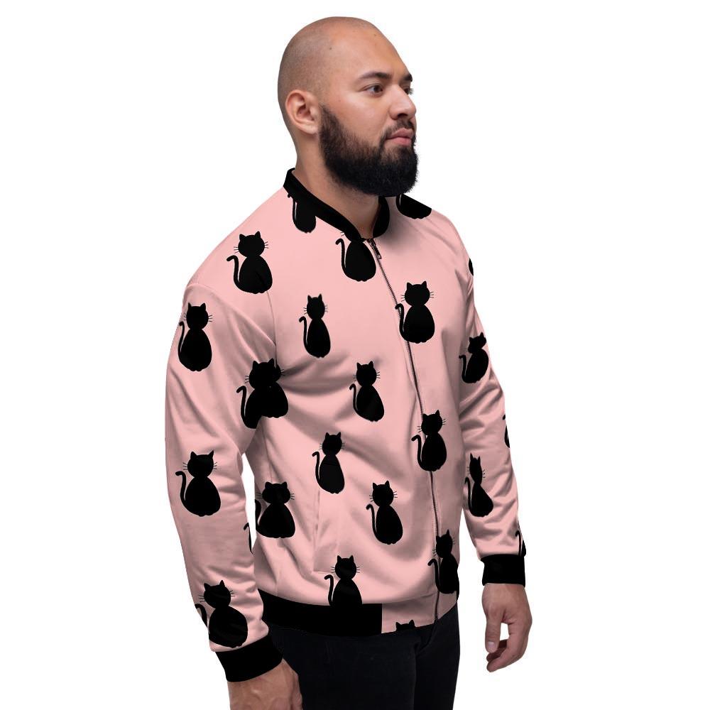 Pink Silhouette Cat Print Men's Bomber Jacket-grizzshop