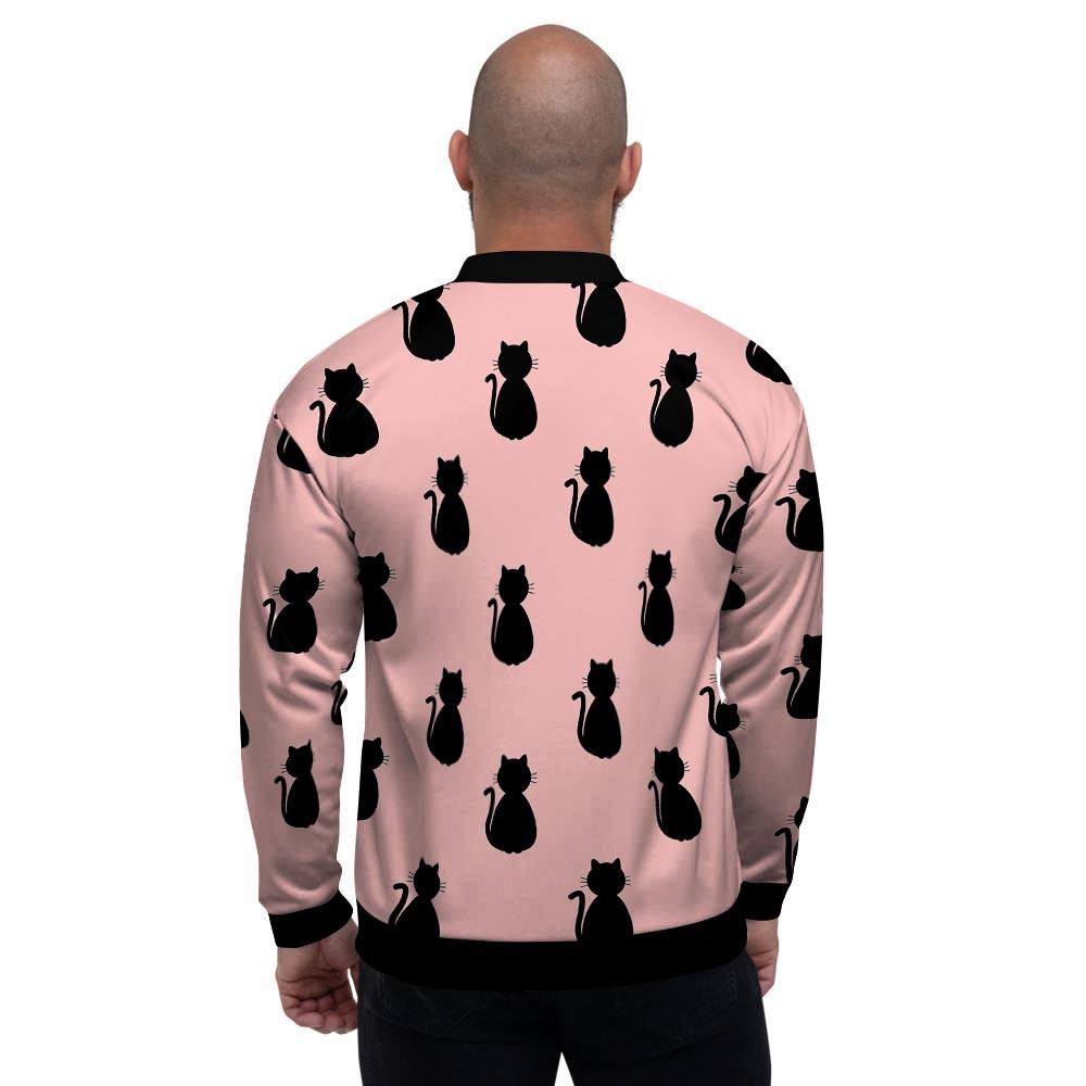 Pink Silhouette Cat Print Men's Bomber Jacket-grizzshop