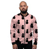 Pink Silhouette Cat Print Men's Bomber Jacket-grizzshop