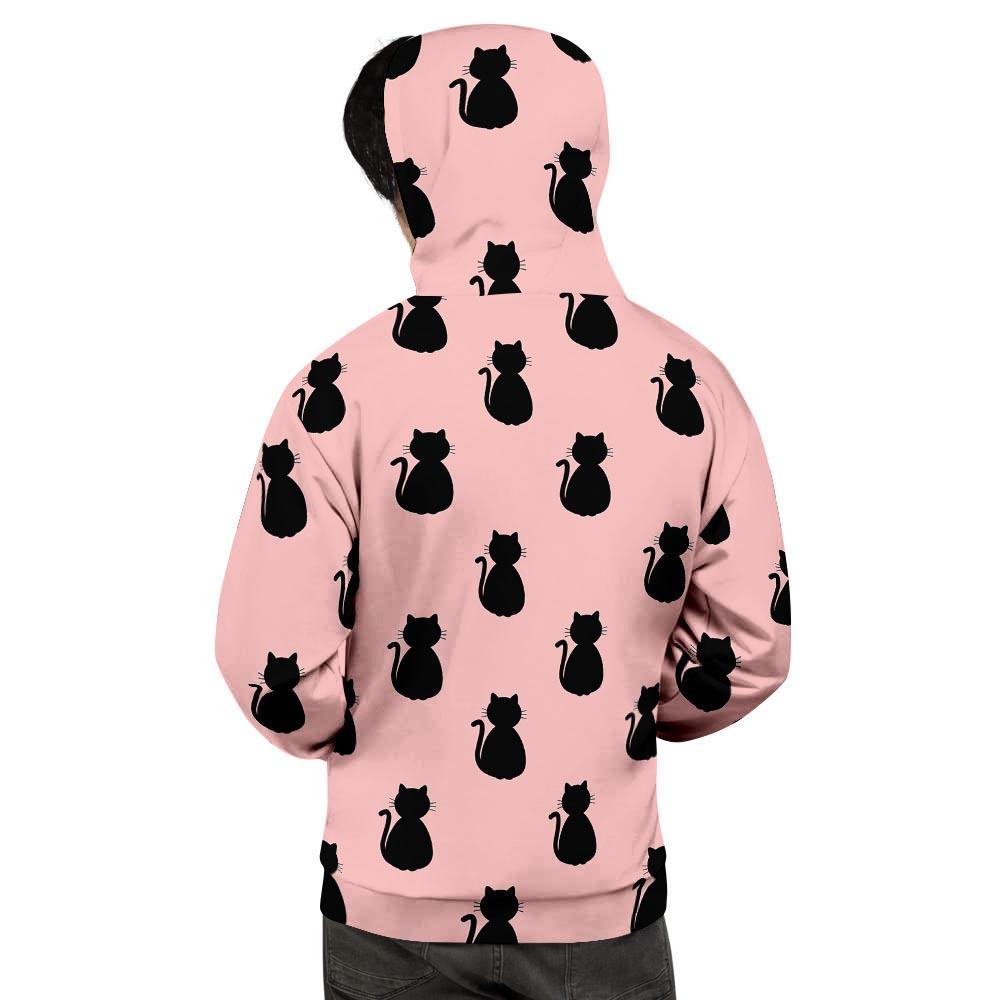 Pink Silhouette Cat Print Men's Hoodie-grizzshop