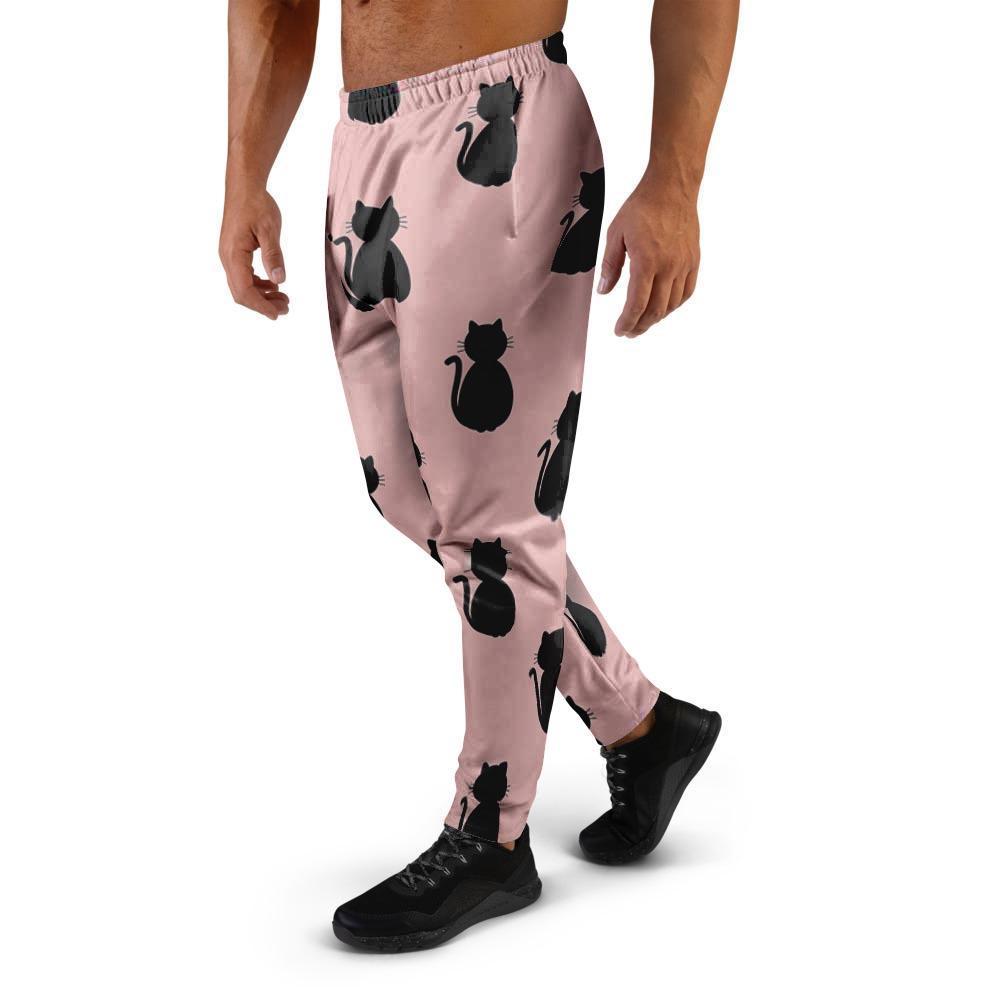 Pink Silhouette Cat Print Men's Joggers-grizzshop