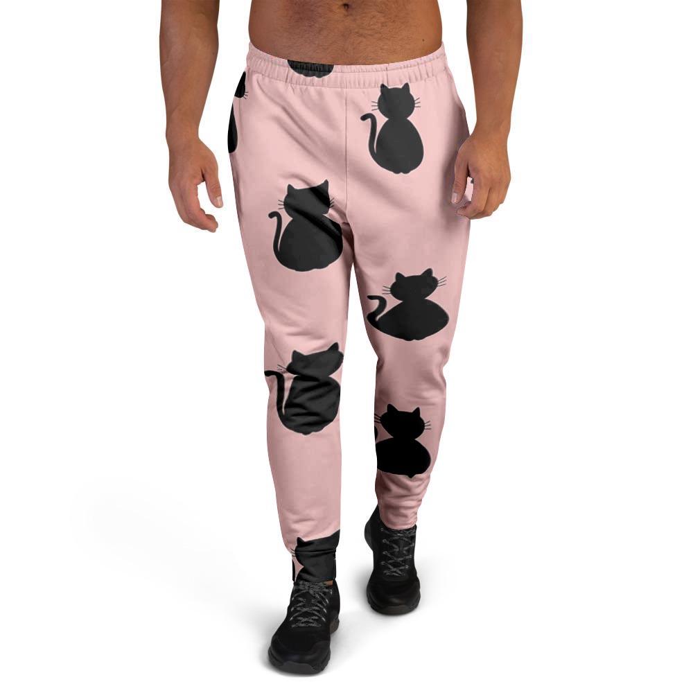 Pink Silhouette Cat Print Men's Joggers-grizzshop
