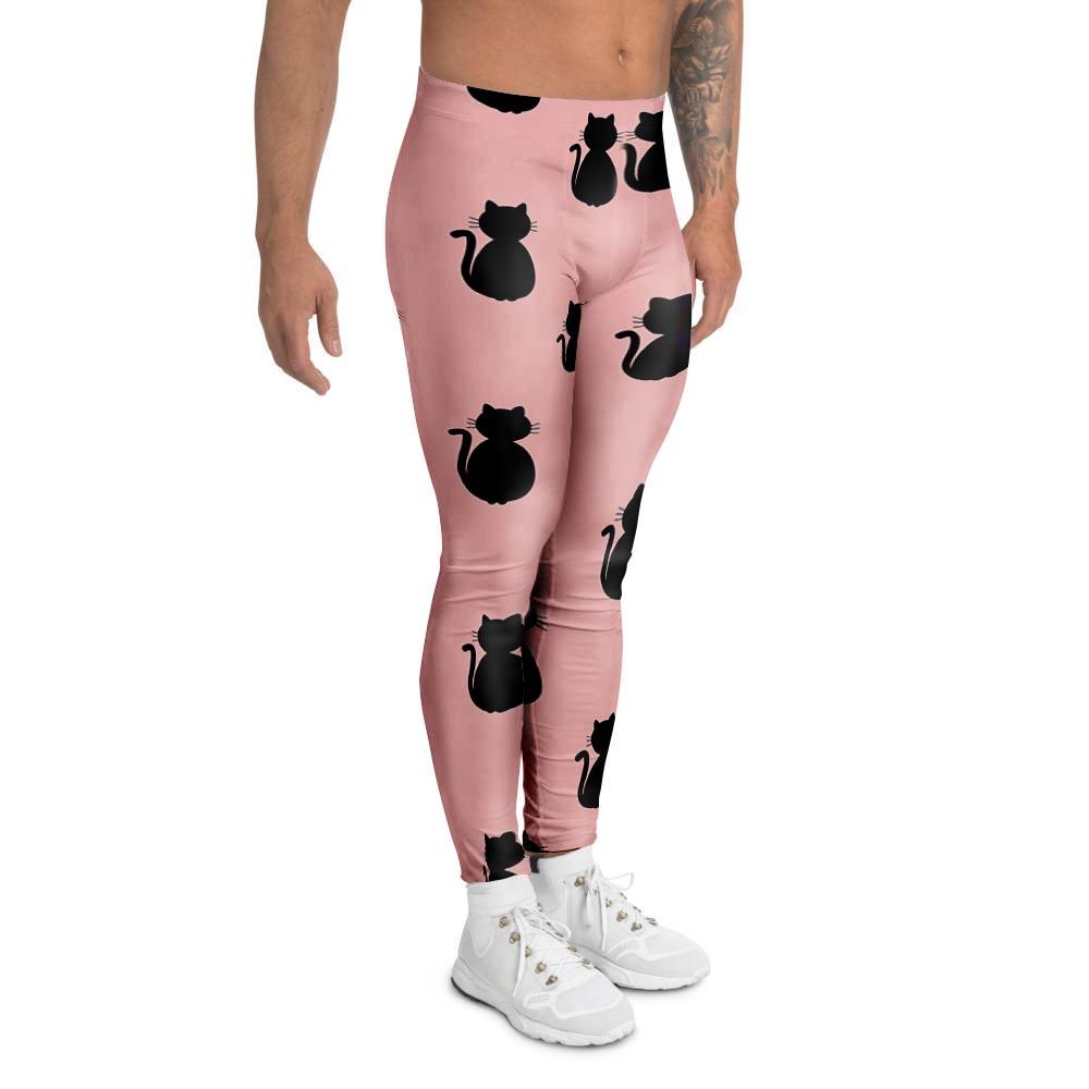 Pink Silhouette Cat Print Men's Leggings-grizzshop