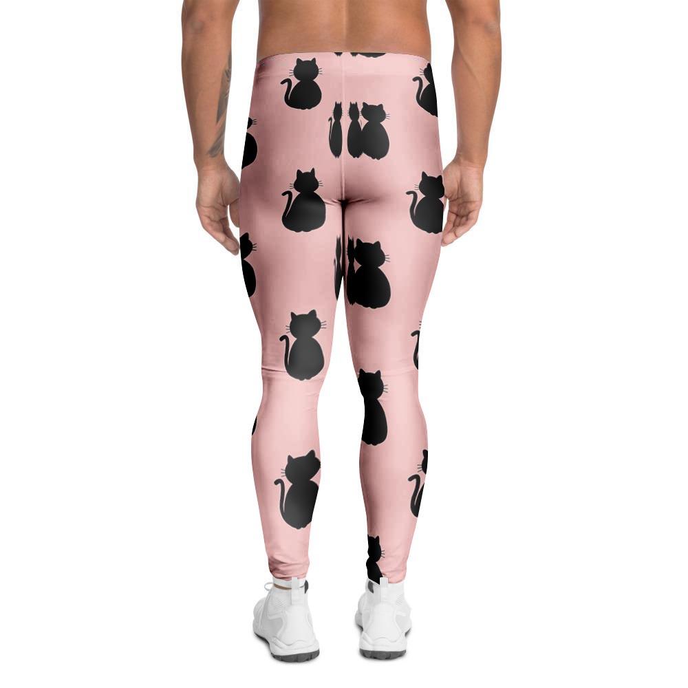 Pink Silhouette Cat Print Men's Leggings-grizzshop