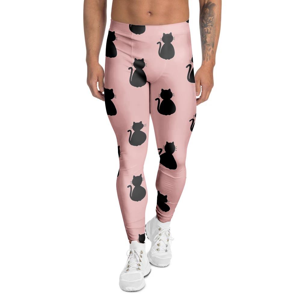 Pink Silhouette Cat Print Men's Leggings-grizzshop