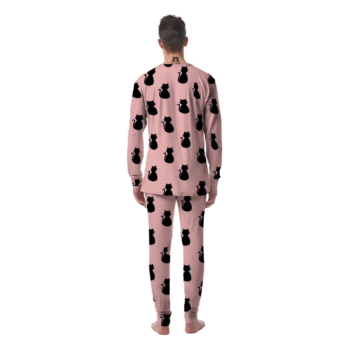 Pink Silhouette Cat Print Men's Pajamas-grizzshop