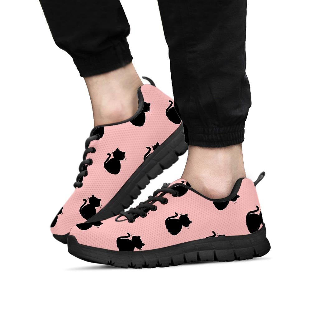 Pink Silhouette Cat Print Men's Sneakers-grizzshop