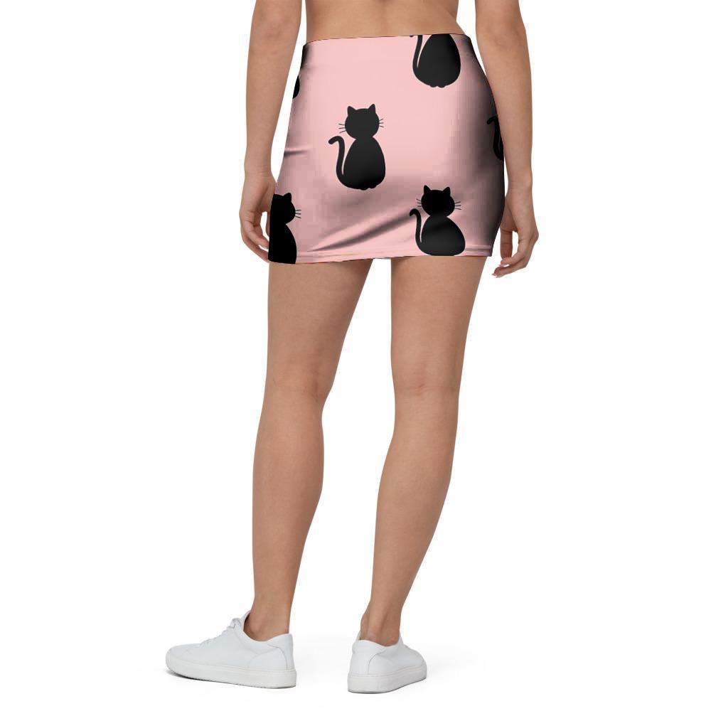 Pink Silhouette Cat Print Mini Skirt-grizzshop