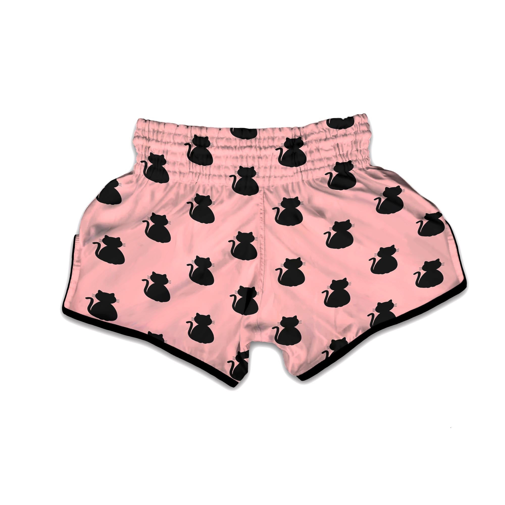 Pink Silhouette Cat Print Muay Thai Boxing Shorts-grizzshop