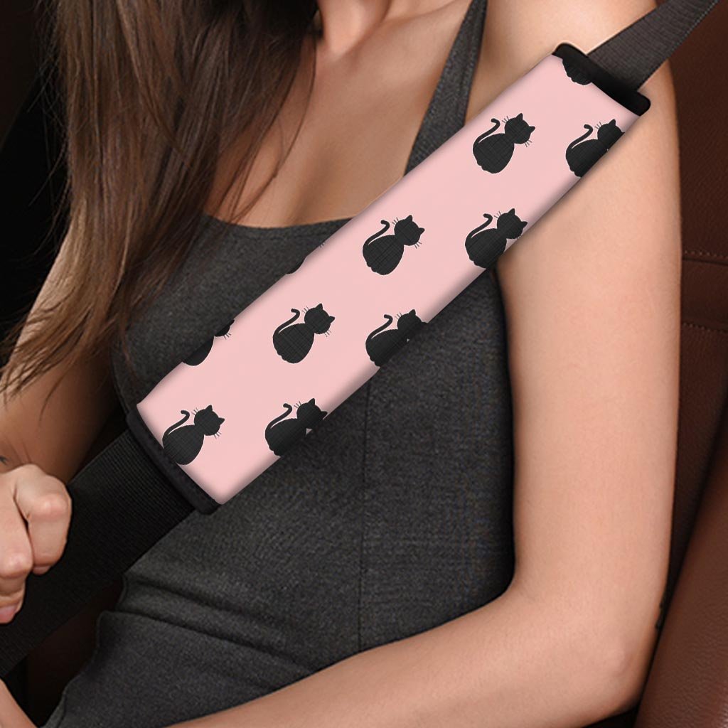 Pink Silhouette Cat Print Seat Belt Cover-grizzshop