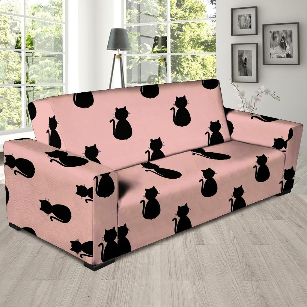 Pink Silhouette Cat Print Sofa Cover-grizzshop