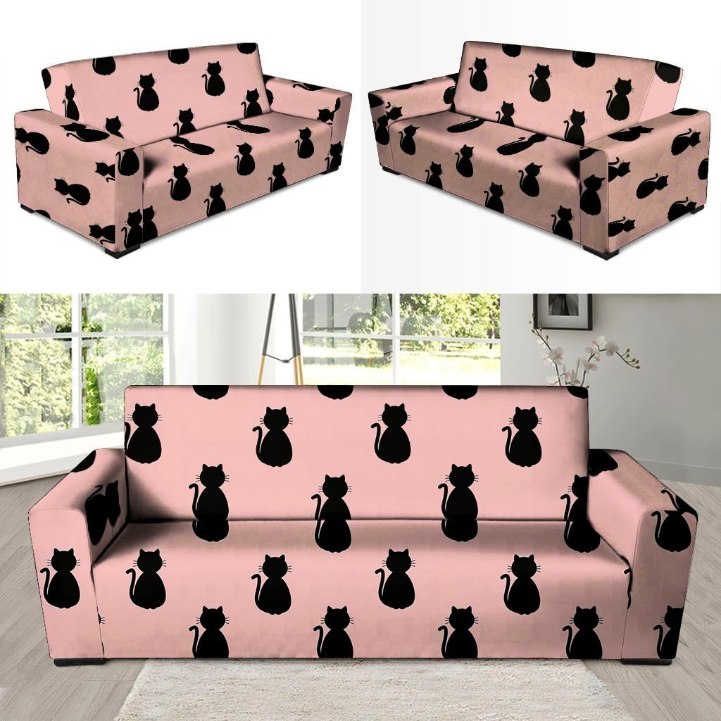 Pink Silhouette Cat Print Sofa Cover-grizzshop