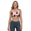 Pink Silhouette Cat Print Sports Bra-grizzshop