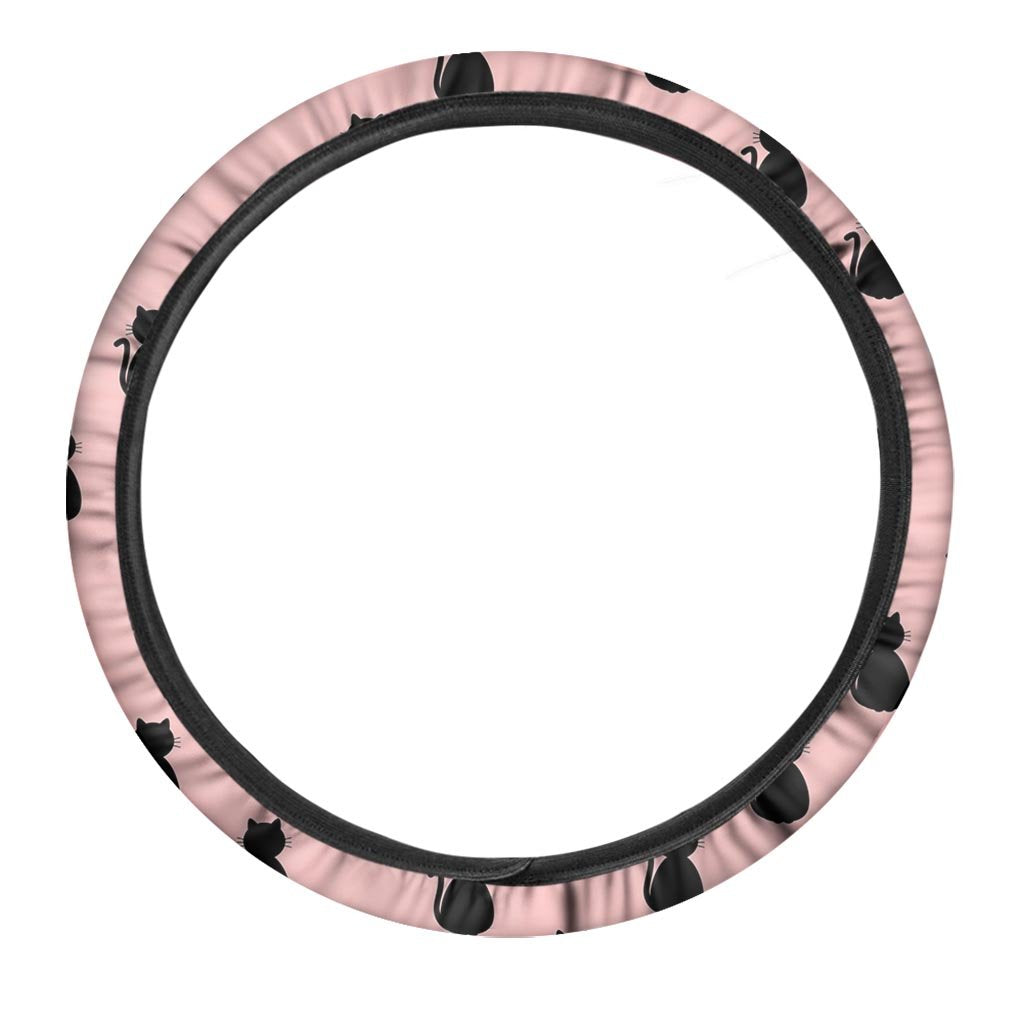 Pink Silhouette Cat Print Steering Wheel Cover-grizzshop