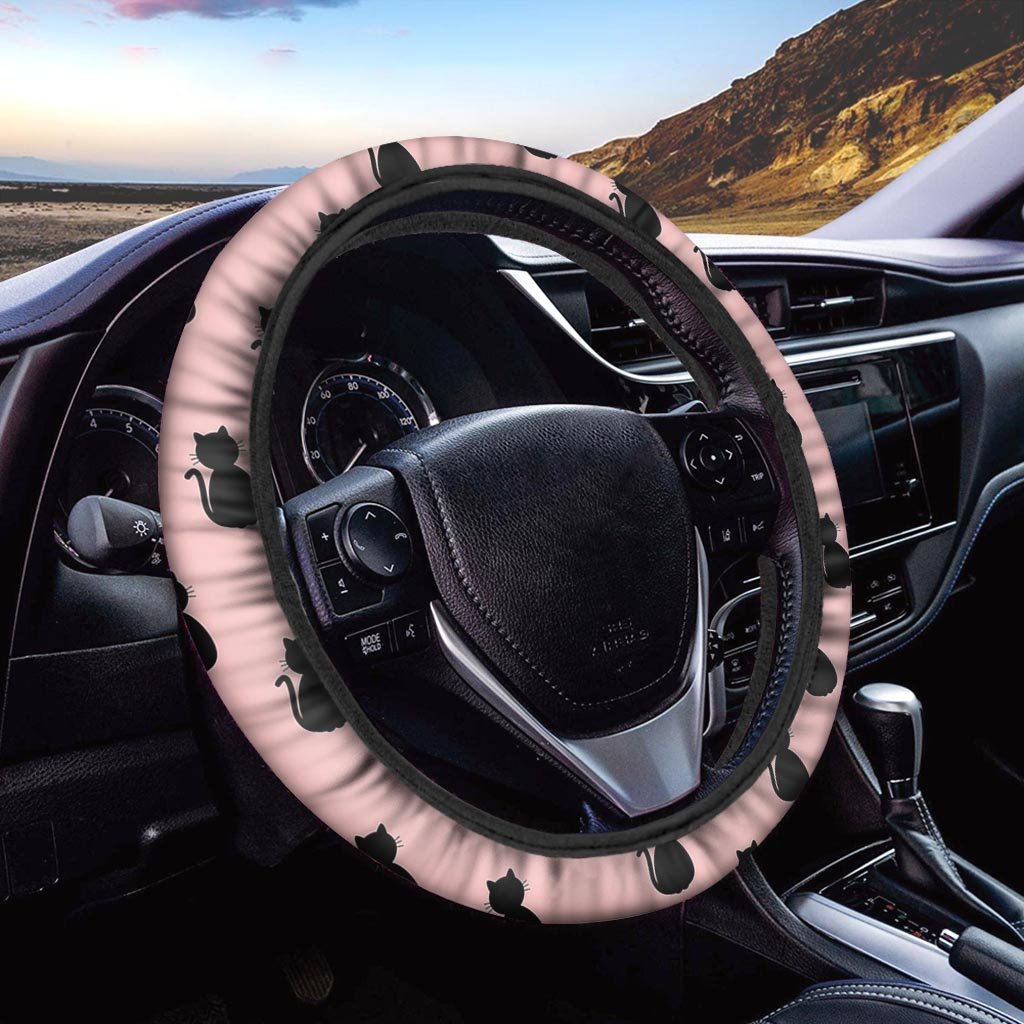 Pink Silhouette Cat Print Steering Wheel Cover-grizzshop