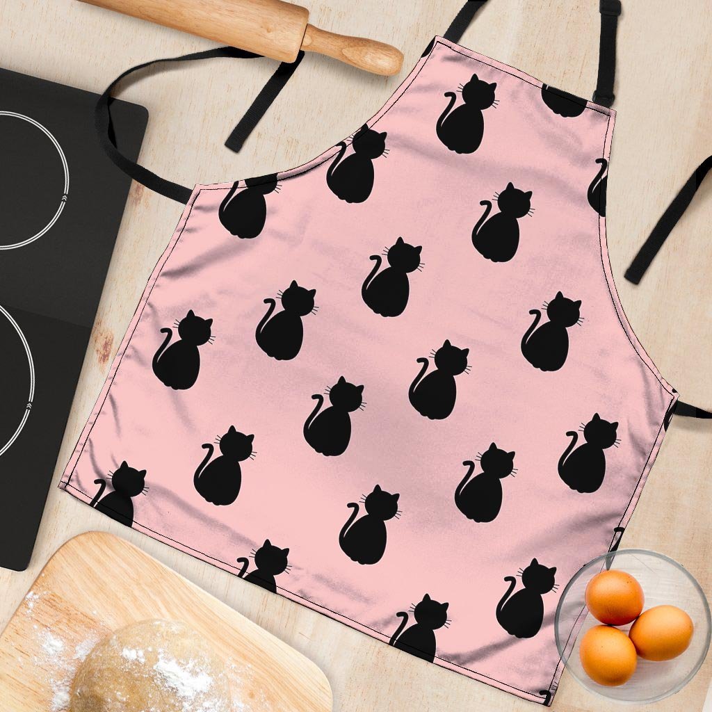 Pink Silhouette Cat Print Women's Apron-grizzshop