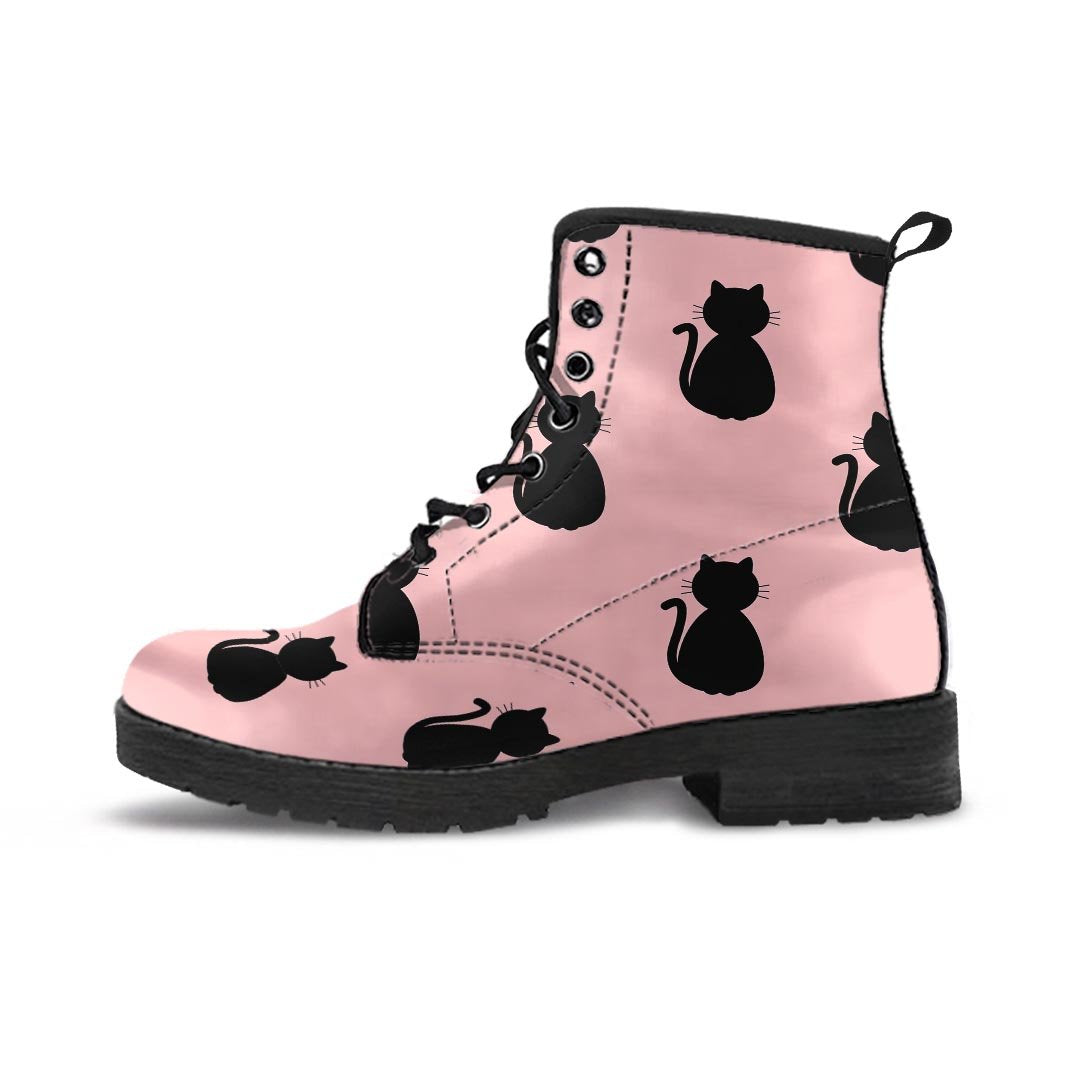 Pink Silhouette Cat Print Women's Boots-grizzshop