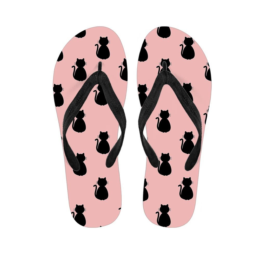 Pink Silhouette Cat Print Women's Flip Flops-grizzshop