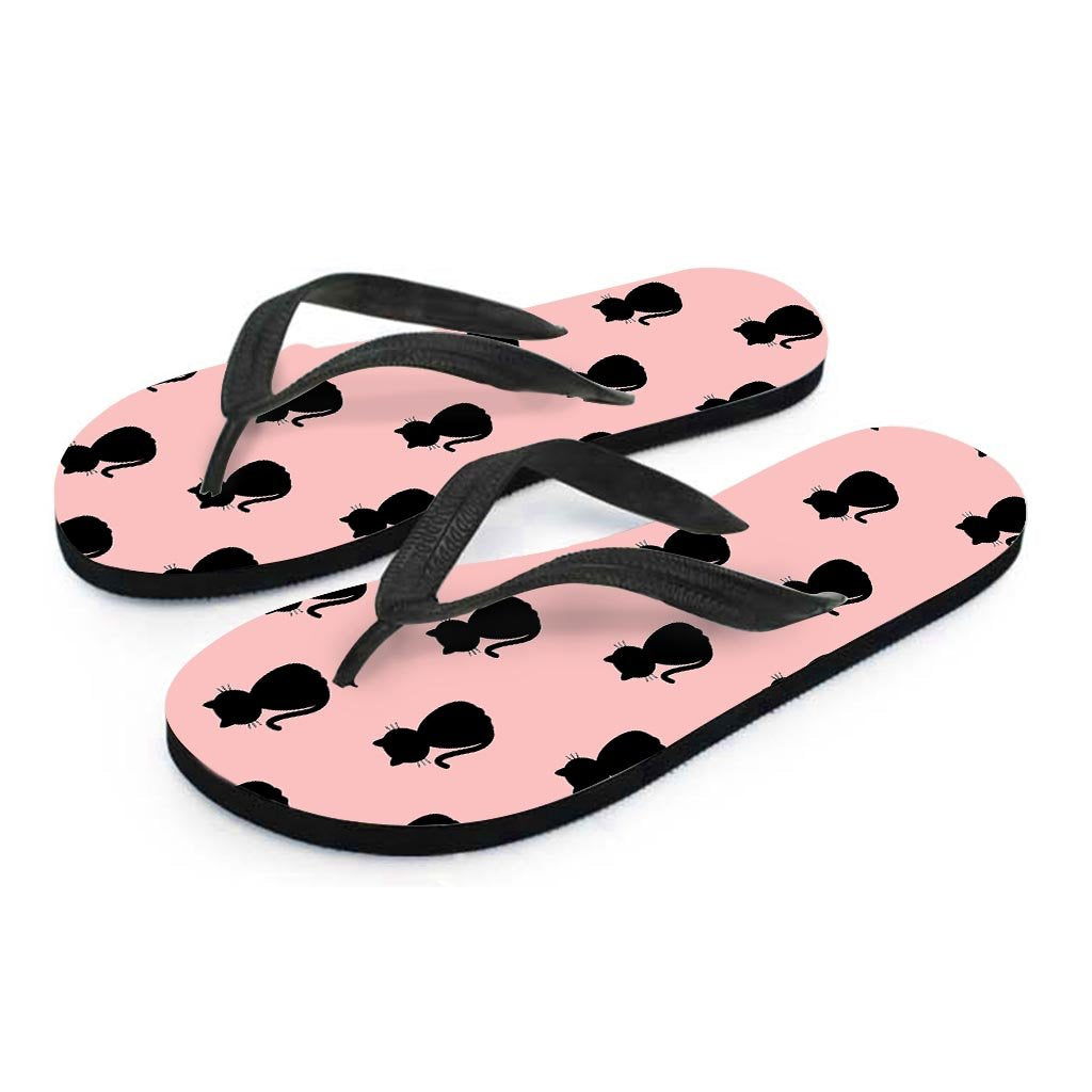 Pink Silhouette Cat Print Women's Flip Flops-grizzshop