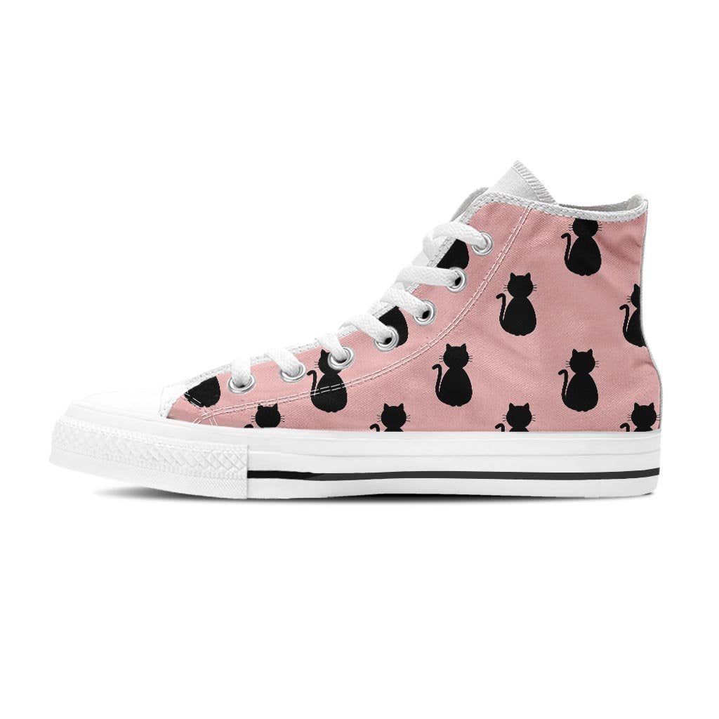 Pink Silhouette Cat Print Women's High Top Shoes-grizzshop