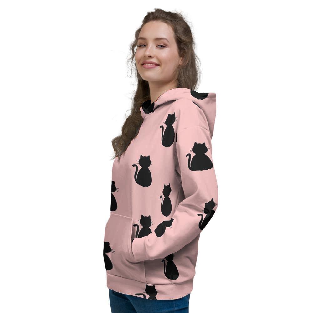 Pink Silhouette Cat Print Women's Hoodie-grizzshop