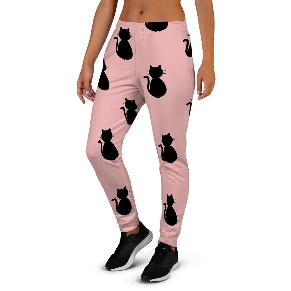 Pink Silhouette Cat Print Women's Joggers-grizzshop