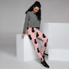 Pink Silhouette Cat Print Women's Joggers-grizzshop