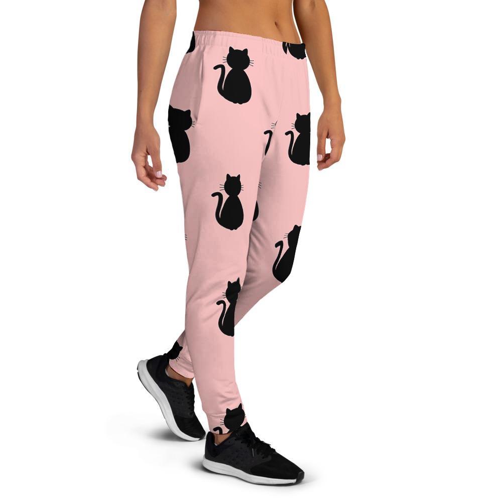 Pink Silhouette Cat Print Women's Joggers-grizzshop