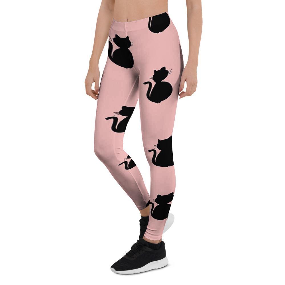 Pink Silhouette Cat Print Women's Leggings-grizzshop