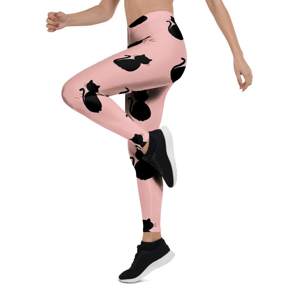 Pink Silhouette Cat Print Women's Leggings-grizzshop