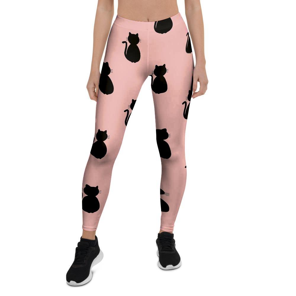 Pink Silhouette Cat Print Women's Leggings-grizzshop