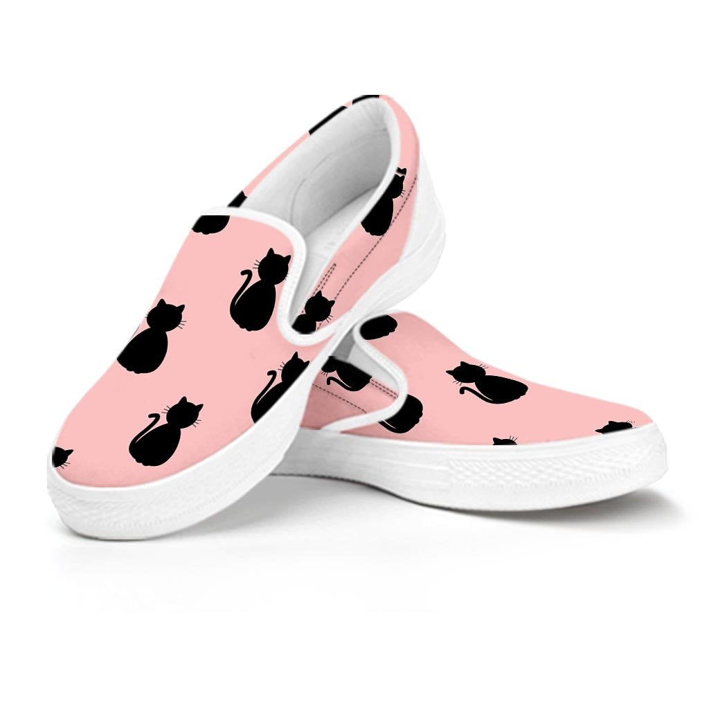 Pink Silhouette Cat Print Women's Slip On Sneakers-grizzshop