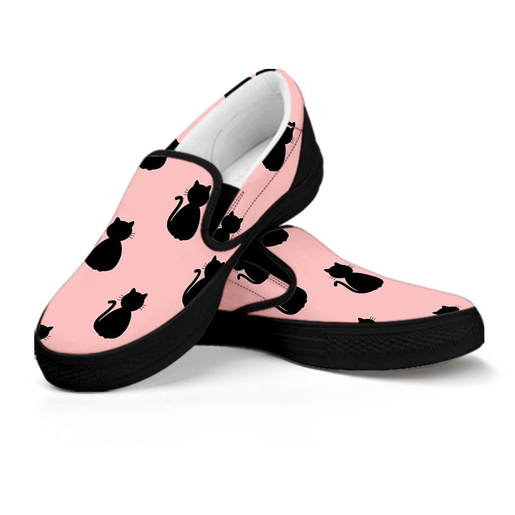 Pink Silhouette Cat Print Women's Slip On Sneakers-grizzshop