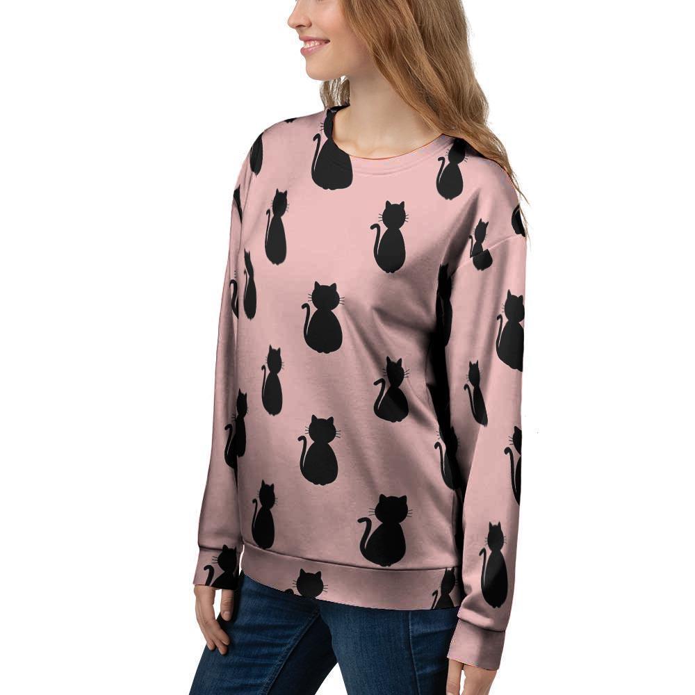 Pink Silhouette Cat Print Women's Sweatshirt-grizzshop