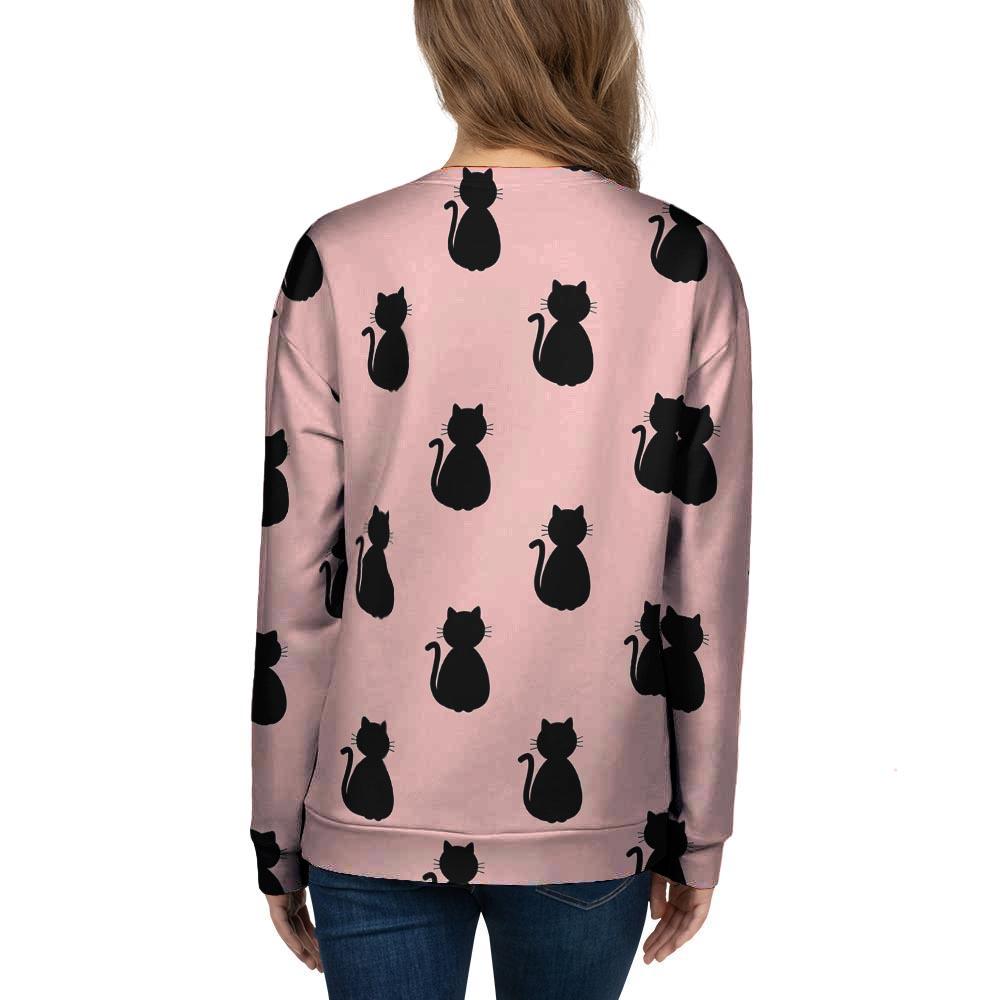 Pink Silhouette Cat Print Women's Sweatshirt-grizzshop