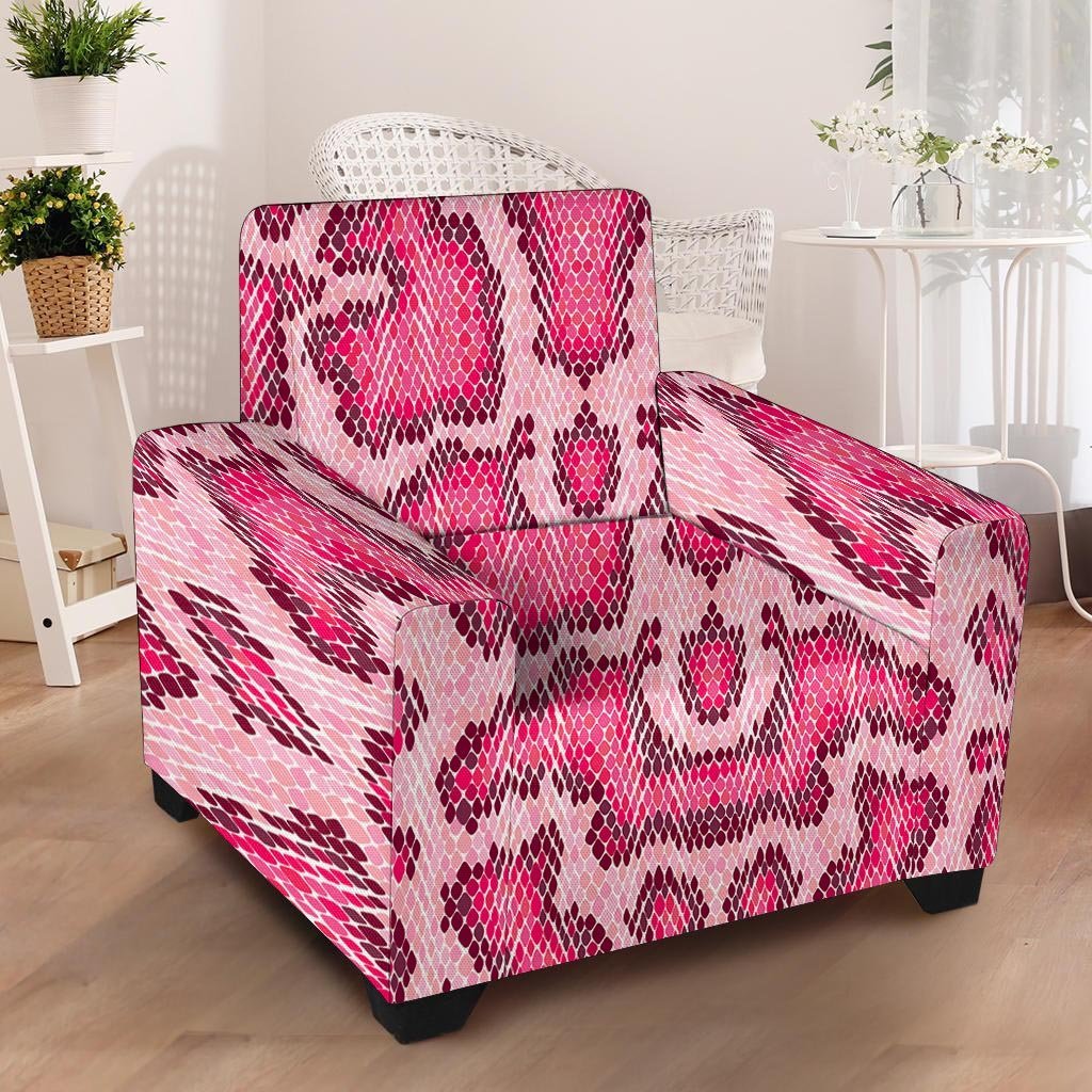 Pink Snakeskin Print Armchair Cover-grizzshop