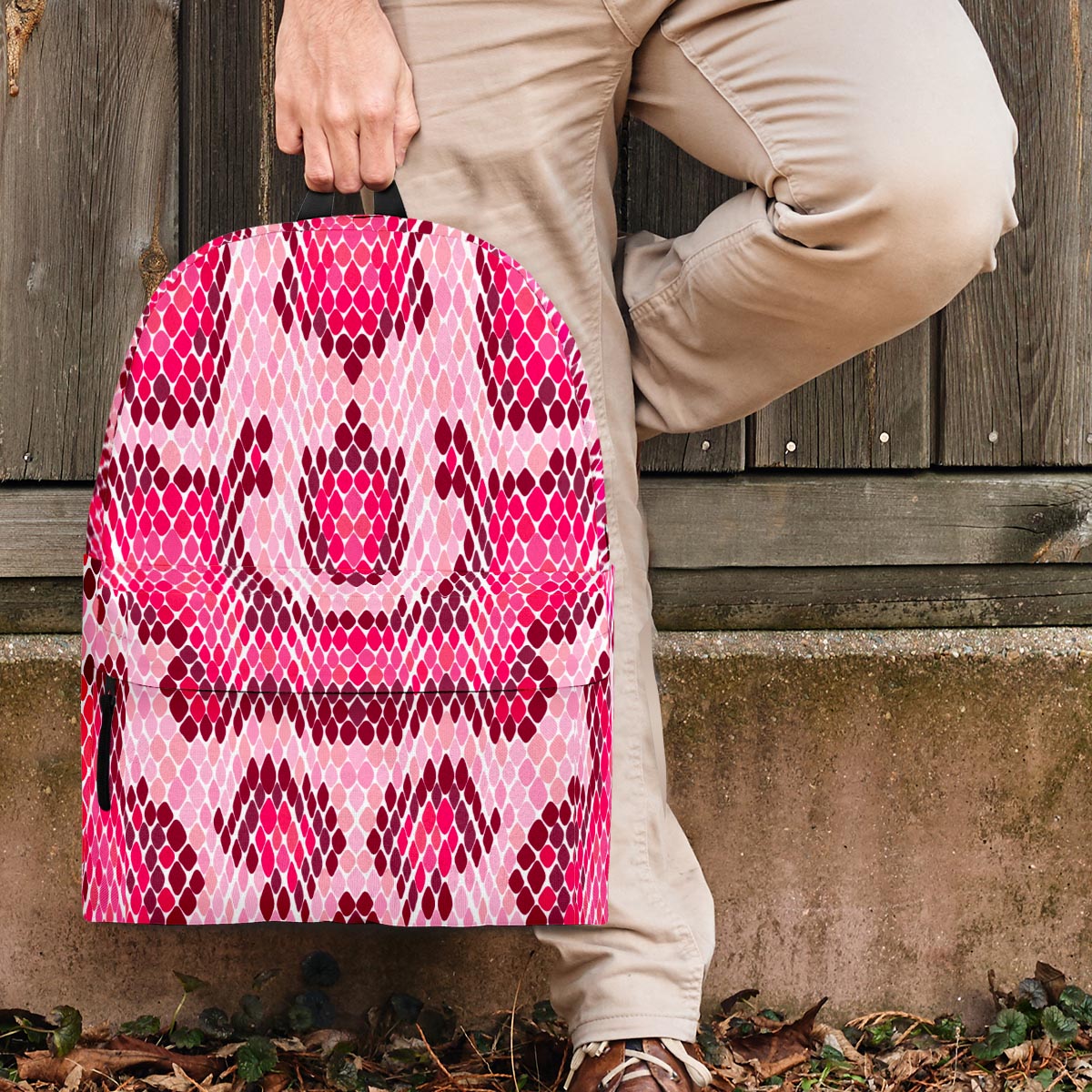 Pink Snakeskin Print Backpack-grizzshop