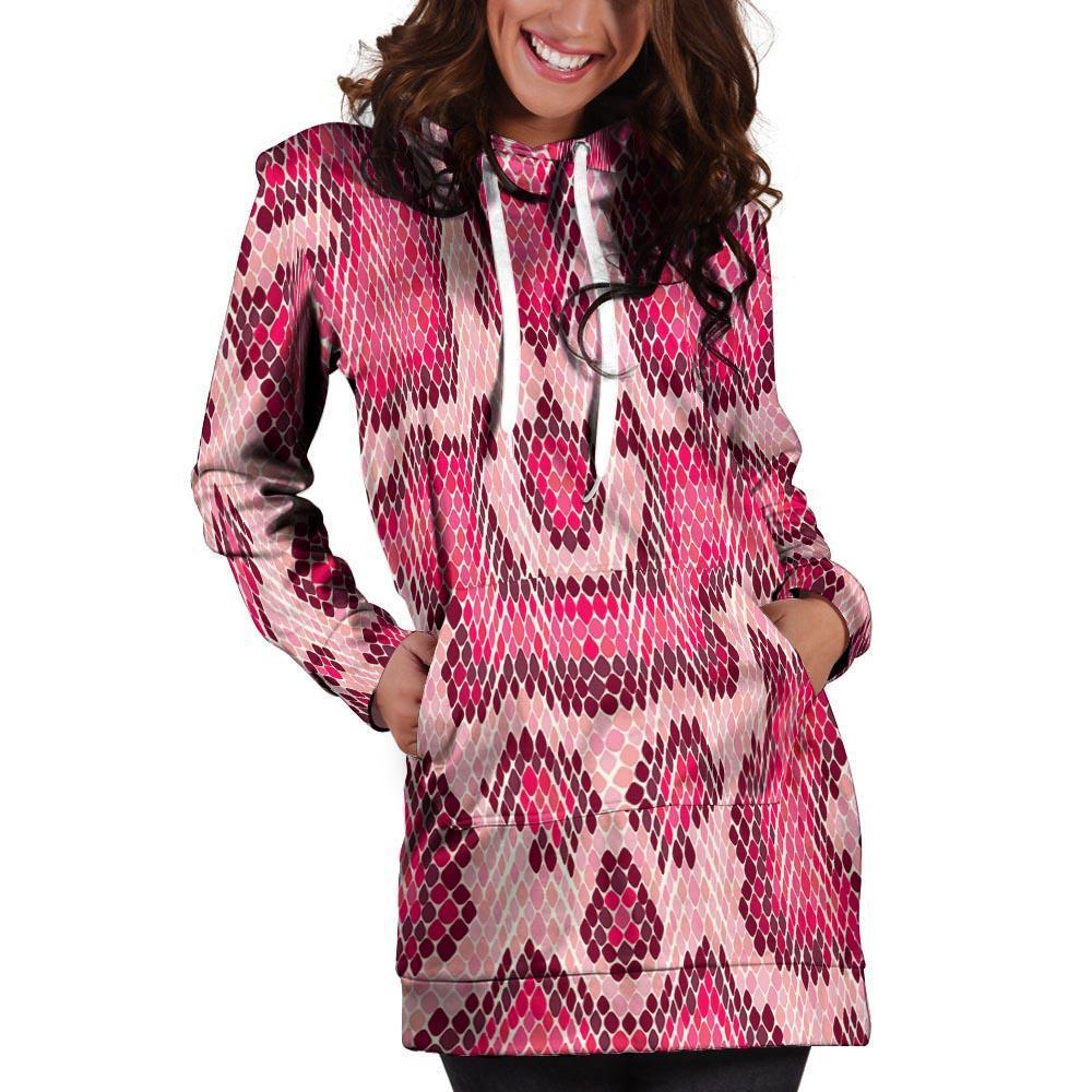 Pink Snakeskin Print Hoodie Dress-grizzshop