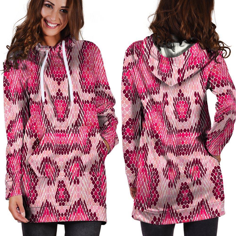 Pink Snakeskin Print Hoodie Dress-grizzshop