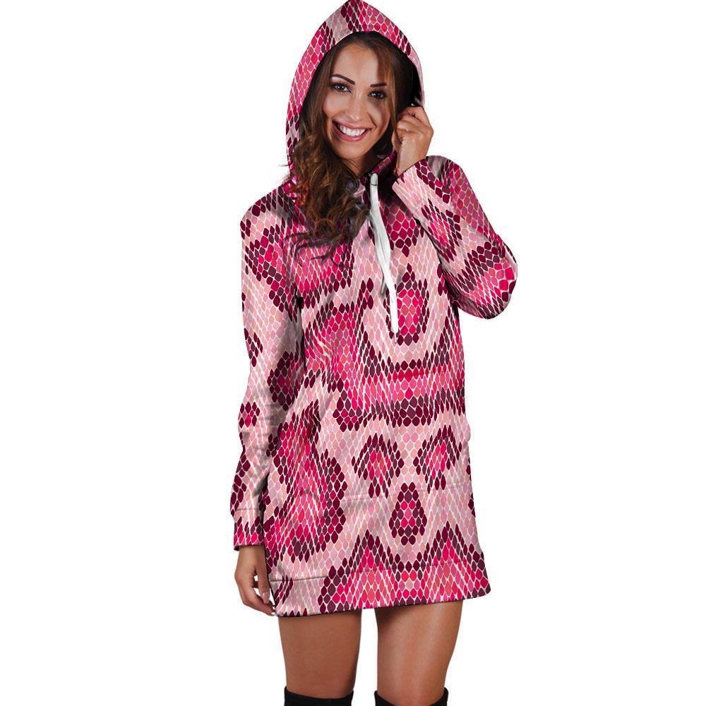 Pink Snakeskin Print Hoodie Dress-grizzshop