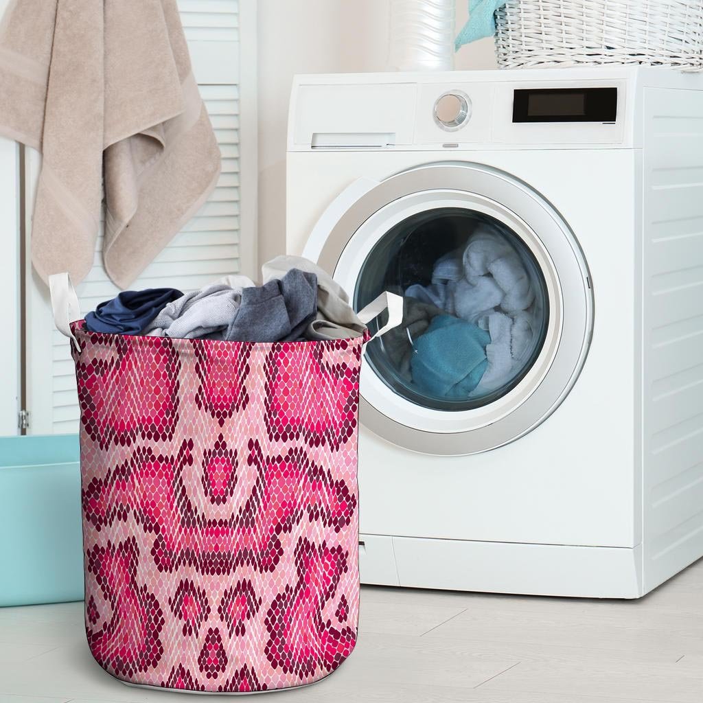 Pink Snakeskin Print Laundry Basket-grizzshop