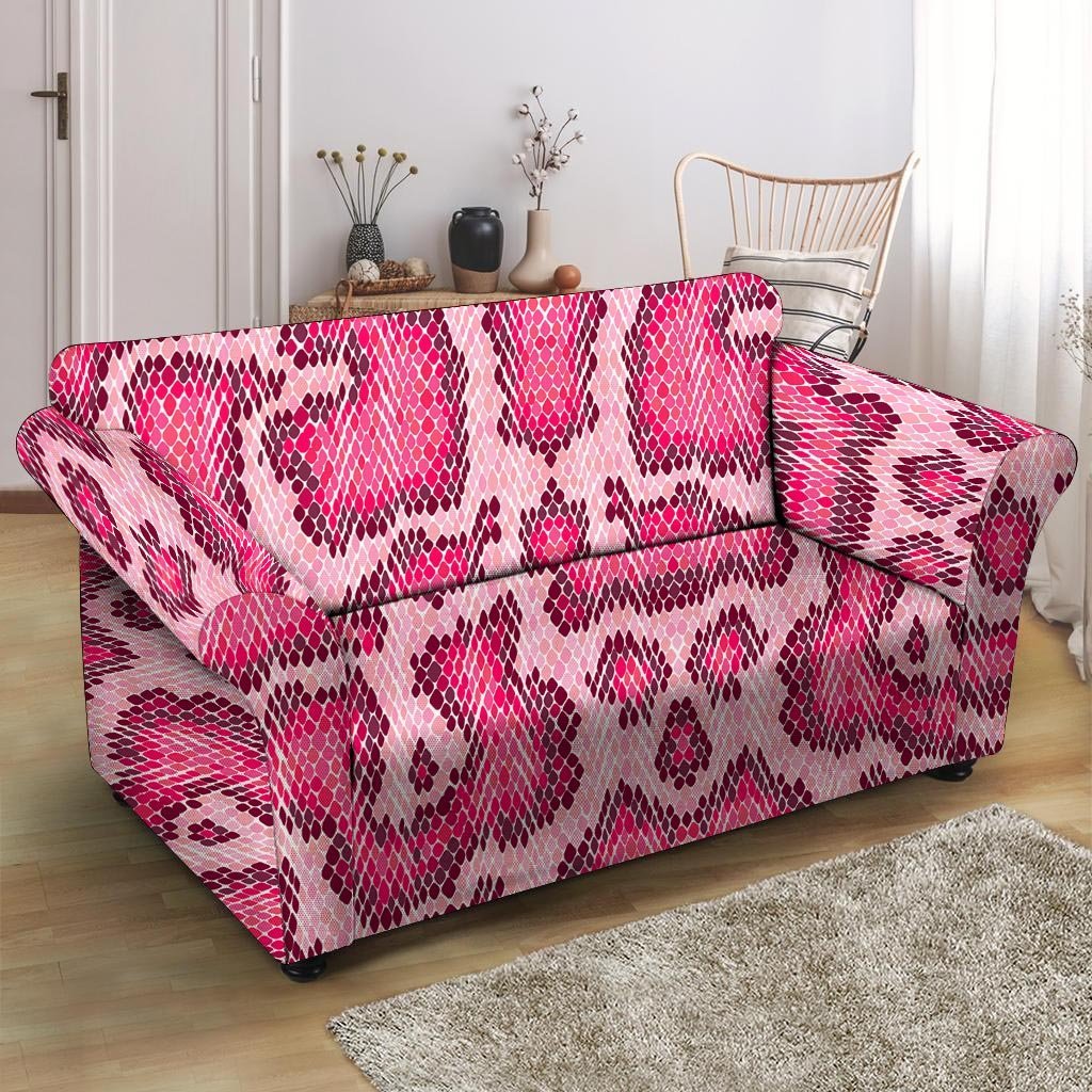 Pink Snakeskin Print Loveseat Cover-grizzshop